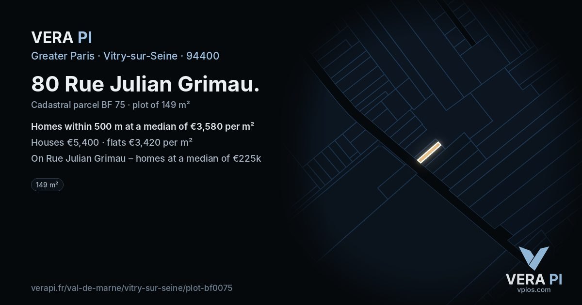 80 Rue Julian Grimau, Vitry-sur-Seine at night – the plot lit, the parcels around coloured by the prices near them