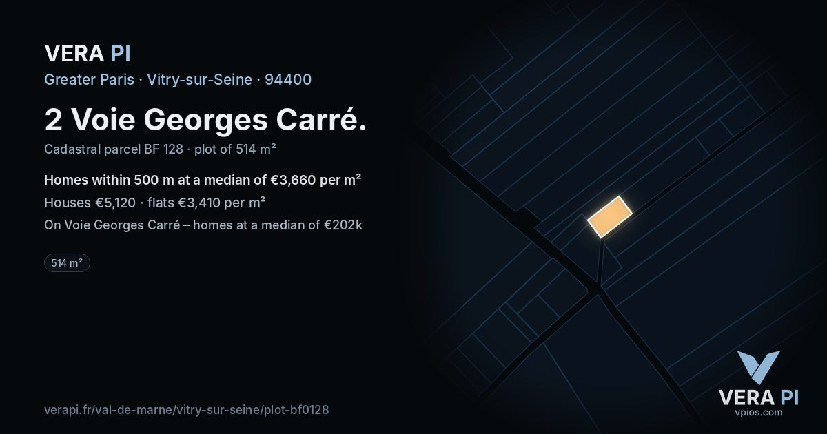 2 Voie Georges Carré, Vitry-sur-Seine at night – the plot lit, the parcels around coloured by the prices near them
