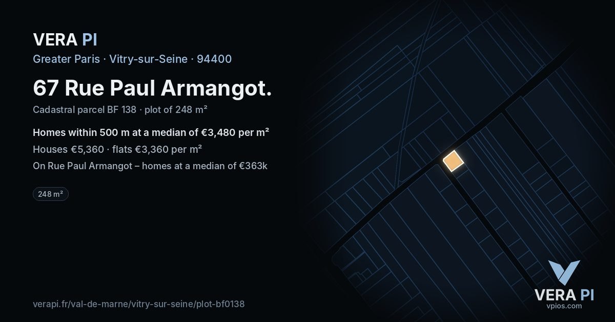 67 Rue Paul Armangot, Vitry-sur-Seine at night – the plot lit, the parcels around coloured by the prices near them