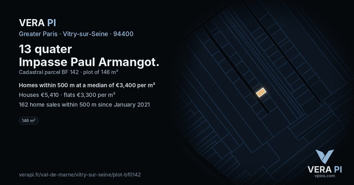13 quater Impasse Paul Armangot, Vitry-sur-Seine at night – the plot lit, the parcels around coloured by the prices near them