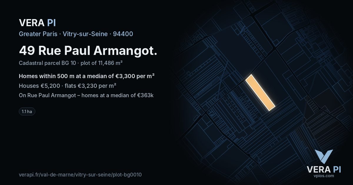 49 Rue Paul Armangot, Vitry-sur-Seine at night – the plot lit, the parcels around coloured by the prices near them