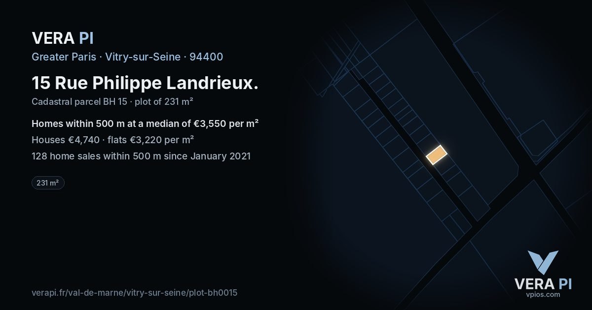 15 Rue Philippe Landrieux, Vitry-sur-Seine at night – the plot lit, the parcels around coloured by the prices near them
