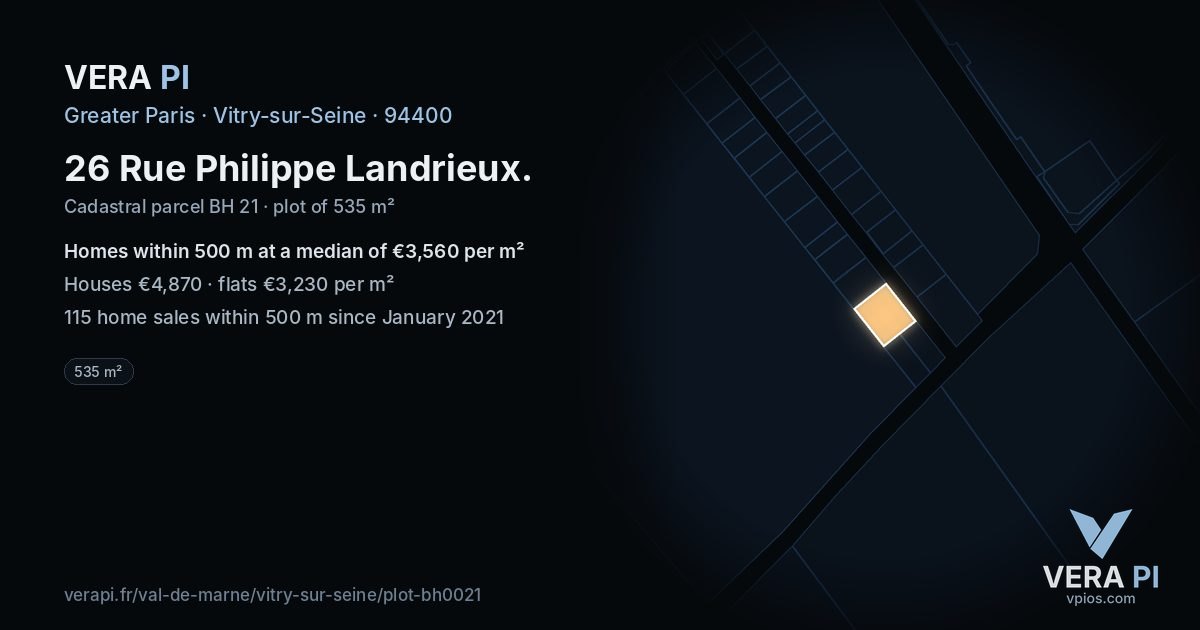 26 Rue Philippe Landrieux, Vitry-sur-Seine at night – the plot lit, the parcels around coloured by the prices near them