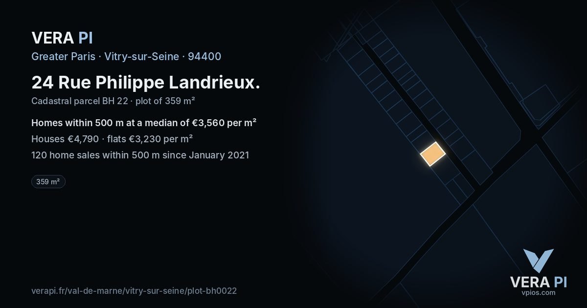 24 Rue Philippe Landrieux, Vitry-sur-Seine at night – the plot lit, the parcels around coloured by the prices near them