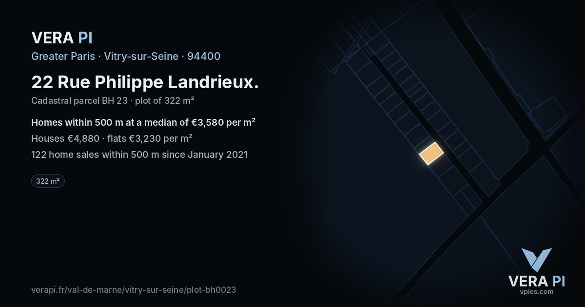 22 Rue Philippe Landrieux, Vitry-sur-Seine at night – the plot lit, the parcels around coloured by the prices near them