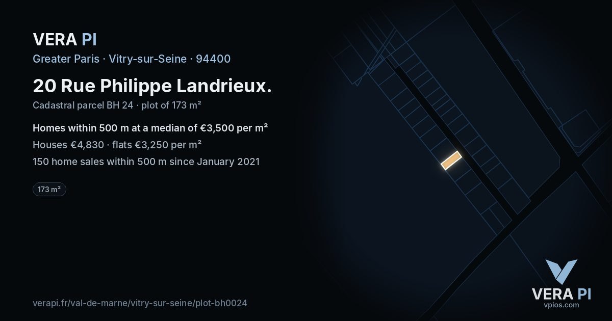 20 Rue Philippe Landrieux, Vitry-sur-Seine at night – the plot lit, the parcels around coloured by the prices near them