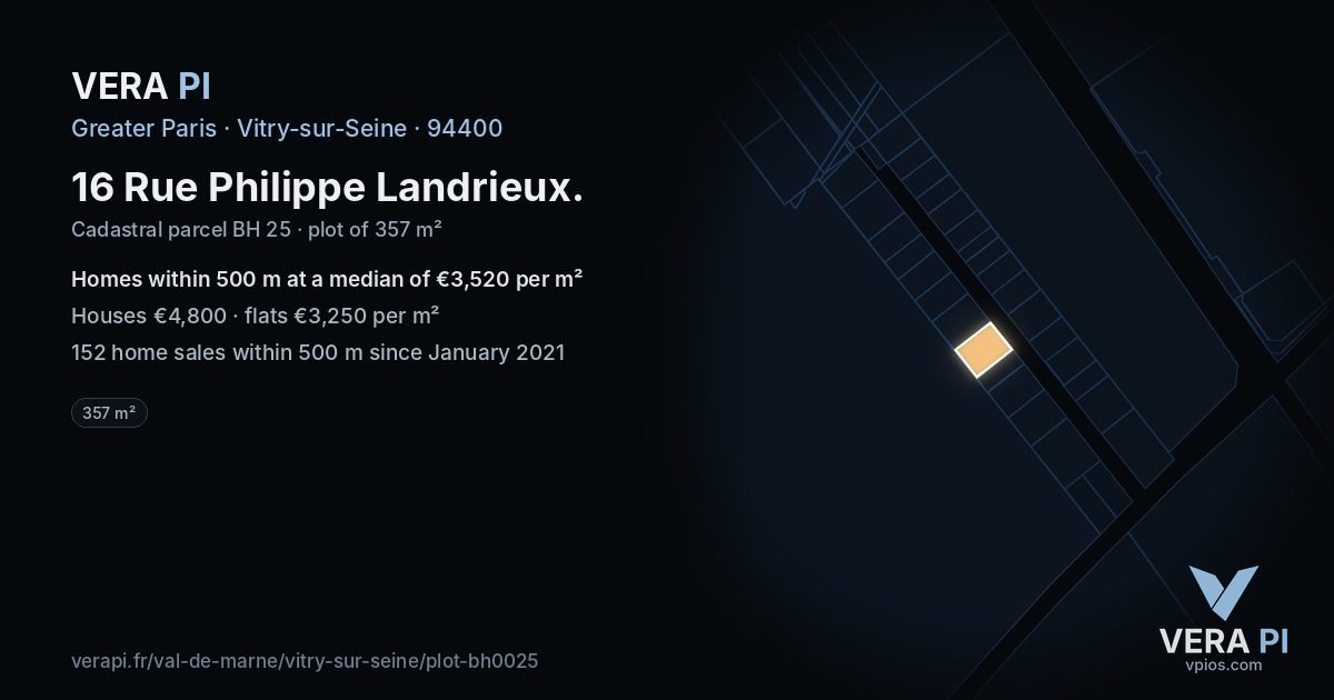 16 Rue Philippe Landrieux, Vitry-sur-Seine at night – the plot lit, the parcels around coloured by the prices near them