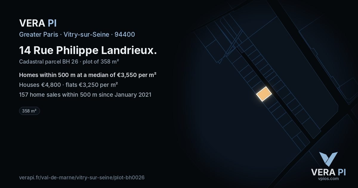 14 Rue Philippe Landrieux, Vitry-sur-Seine at night – the plot lit, the parcels around coloured by the prices near them