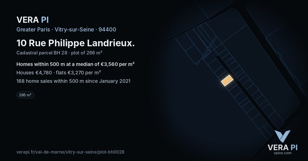 10 Rue Philippe Landrieux, Vitry-sur-Seine at night – the plot lit, the parcels around coloured by the prices near them