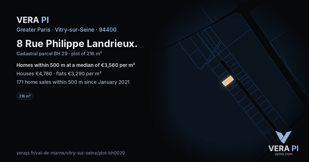 8 Rue Philippe Landrieux, Vitry-sur-Seine at night – the plot lit, the parcels around coloured by the prices near them