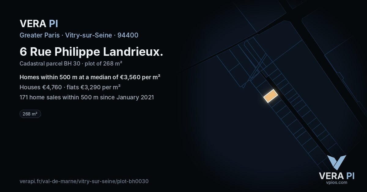 6 Rue Philippe Landrieux, Vitry-sur-Seine at night – the plot lit, the parcels around coloured by the prices near them