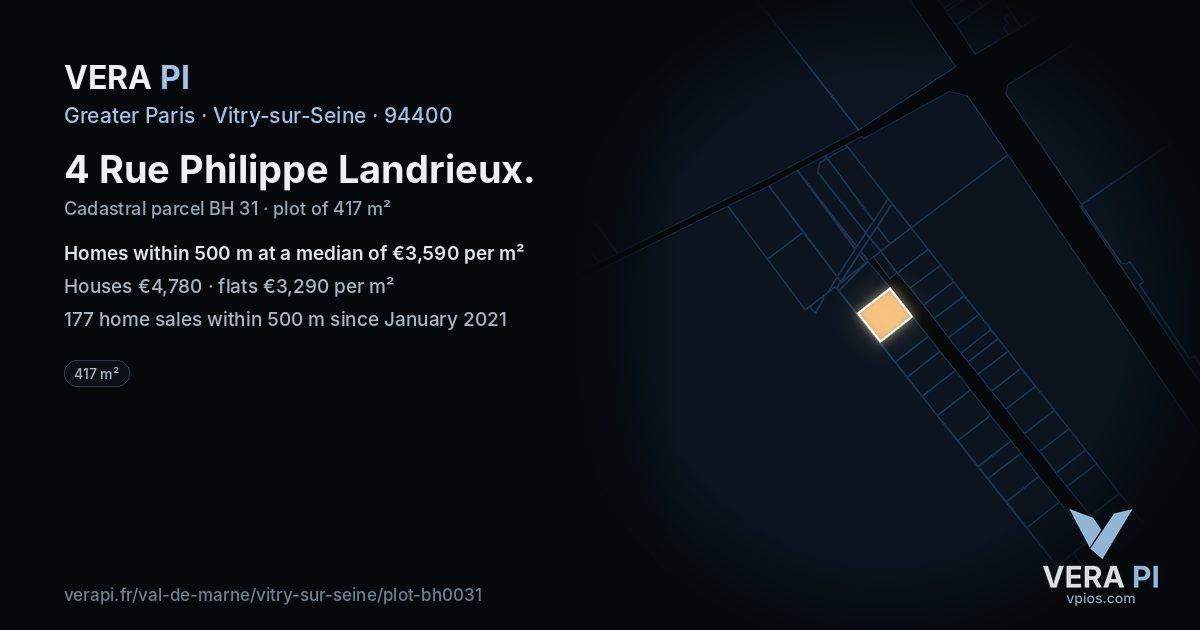4 Rue Philippe Landrieux, Vitry-sur-Seine at night – the plot lit, the parcels around coloured by the prices near them