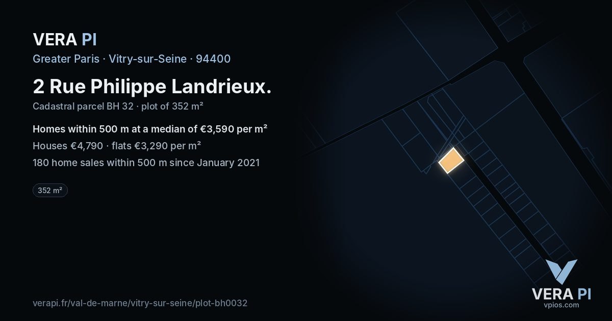 2 Rue Philippe Landrieux, Vitry-sur-Seine at night – the plot lit, the parcels around coloured by the prices near them
