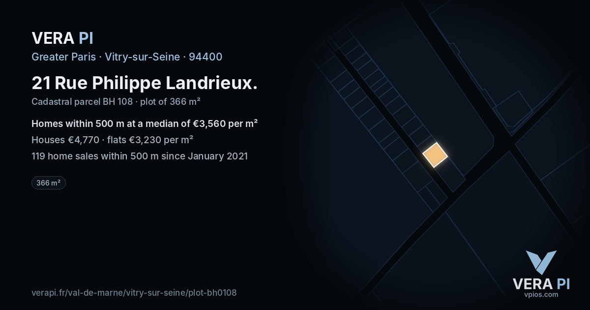 21 Rue Philippe Landrieux, Vitry-sur-Seine at night – the plot lit, the parcels around coloured by the prices near them