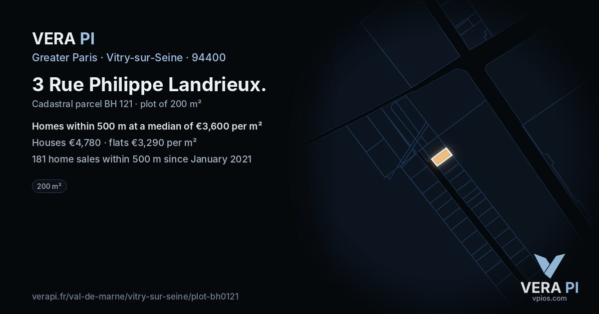 3 Rue Philippe Landrieux, Vitry-sur-Seine at night – the plot lit, the parcels around coloured by the prices near them
