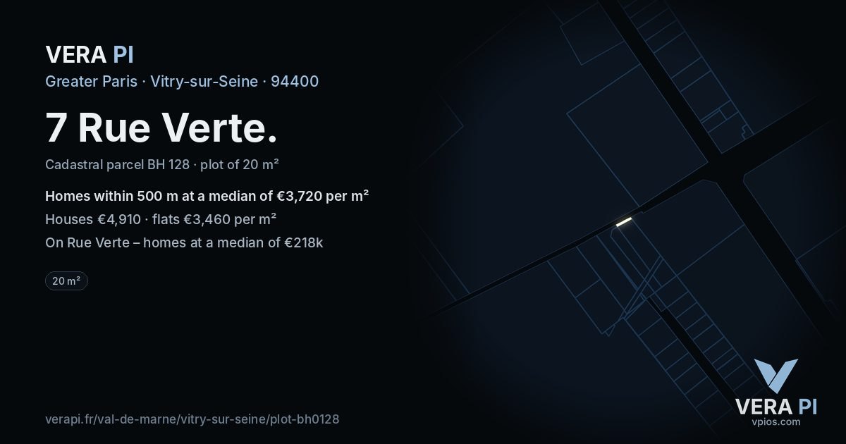 7 Rue Verte, Vitry-sur-Seine at night – the plot lit, the parcels around coloured by the prices near them