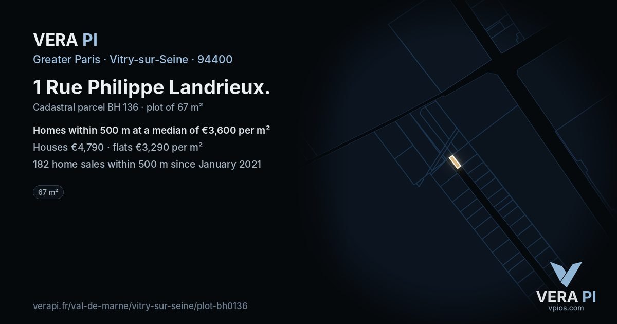 1 Rue Philippe Landrieux, Vitry-sur-Seine at night – the plot lit, the parcels around coloured by the prices near them