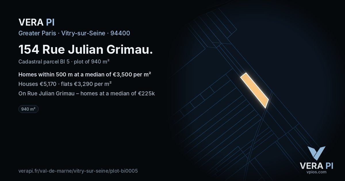 154 Rue Julian Grimau, Vitry-sur-Seine at night – the plot lit, the parcels around coloured by the prices near them