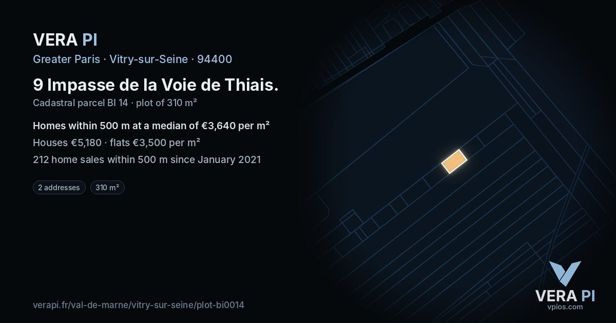 9 Impasse de la Voie de Thiais, Vitry-sur-Seine at night – the plot lit, the parcels around coloured by the prices near them