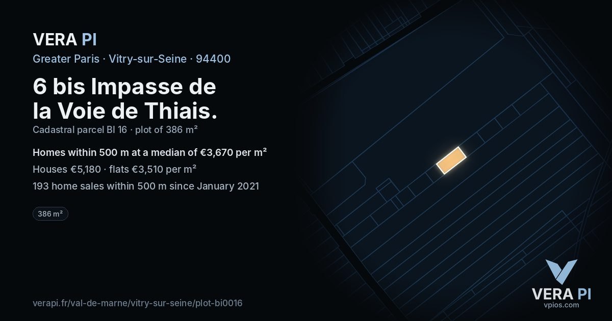 6 bis Impasse de la Voie de Thiais, Vitry-sur-Seine at night – the plot lit, the parcels around coloured by the prices near them