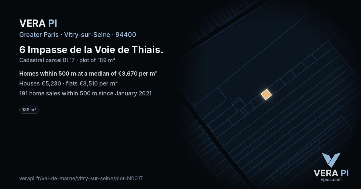 6 Impasse de la Voie de Thiais, Vitry-sur-Seine at night – the plot lit, the parcels around coloured by the prices near them