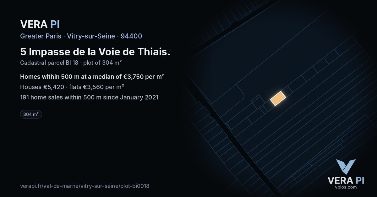 5 Impasse de la Voie de Thiais, Vitry-sur-Seine at night – the plot lit, the parcels around coloured by the prices near them