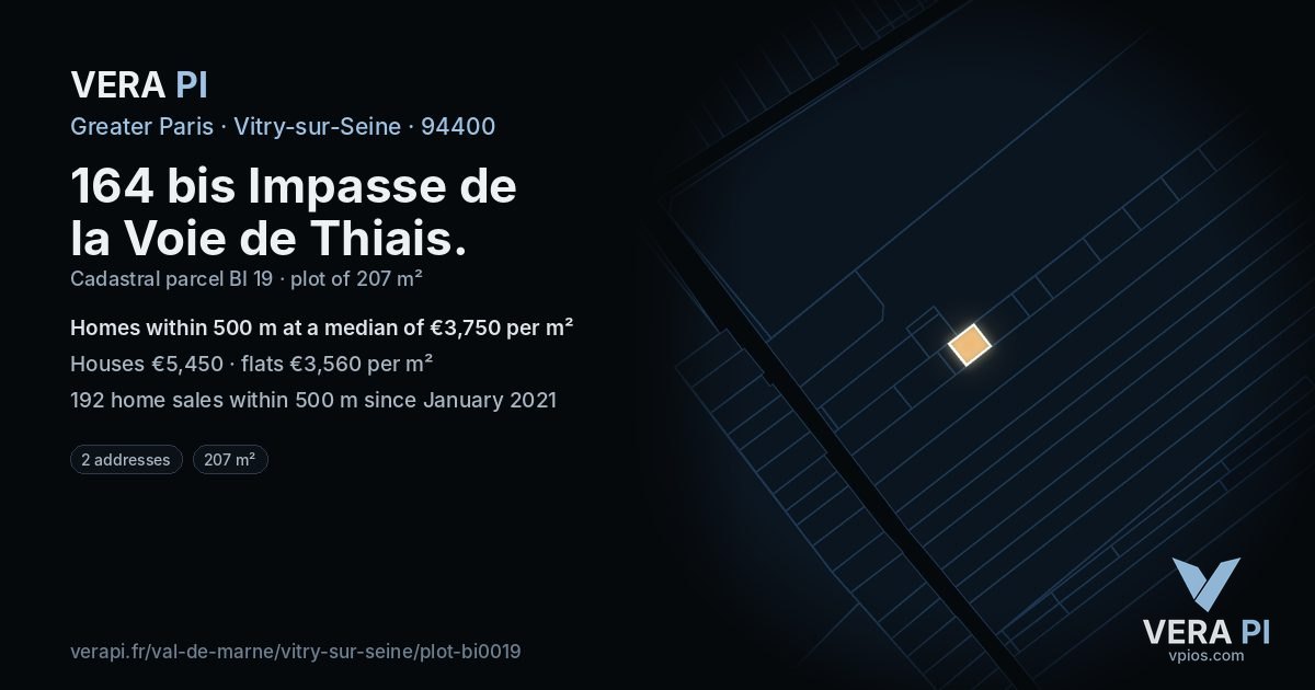164 bis Impasse de la Voie de Thiais, Vitry-sur-Seine at night – the plot lit, the parcels around coloured by the prices near them