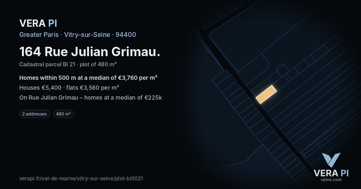 164 Rue Julian Grimau, Vitry-sur-Seine at night – the plot lit, the parcels around coloured by the prices near them