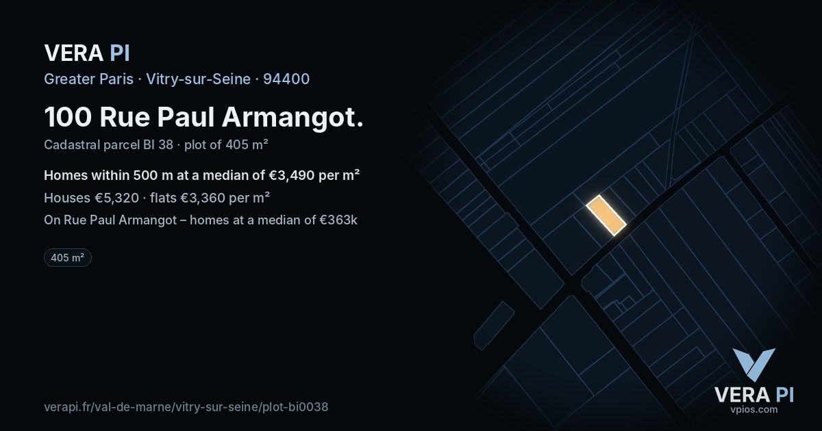 100 Rue Paul Armangot, Vitry-sur-Seine at night – the plot lit, the parcels around coloured by the prices near them
