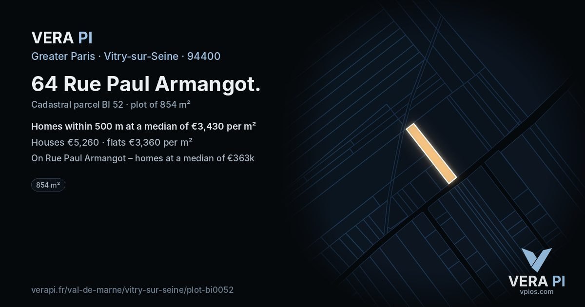 64 Rue Paul Armangot, Vitry-sur-Seine at night – the plot lit, the parcels around coloured by the prices near them