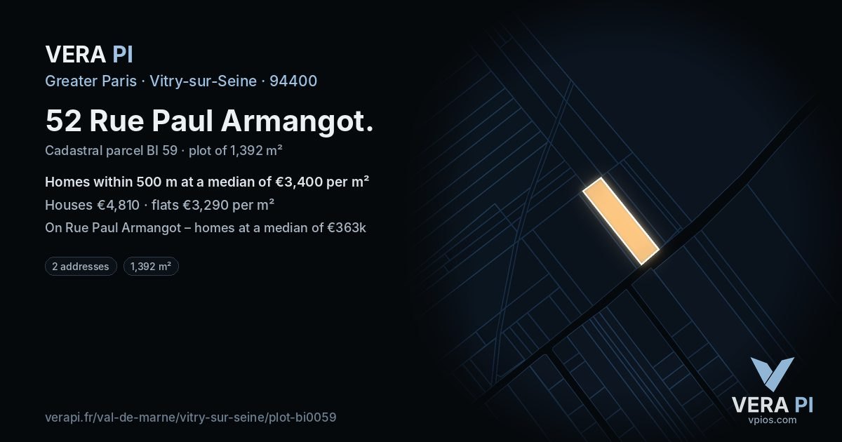 52 Rue Paul Armangot, Vitry-sur-Seine at night – the plot lit, the parcels around coloured by the prices near them