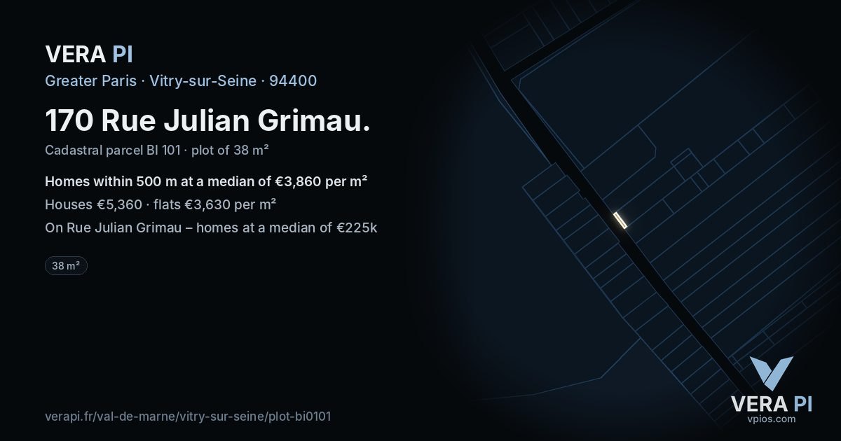 170 Rue Julian Grimau, Vitry-sur-Seine at night – the plot lit, the parcels around coloured by the prices near them
