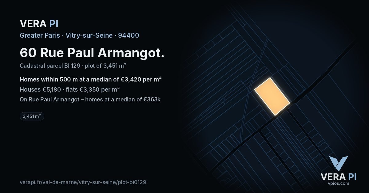 60 Rue Paul Armangot, Vitry-sur-Seine at night – the plot lit, the parcels around coloured by the prices near them