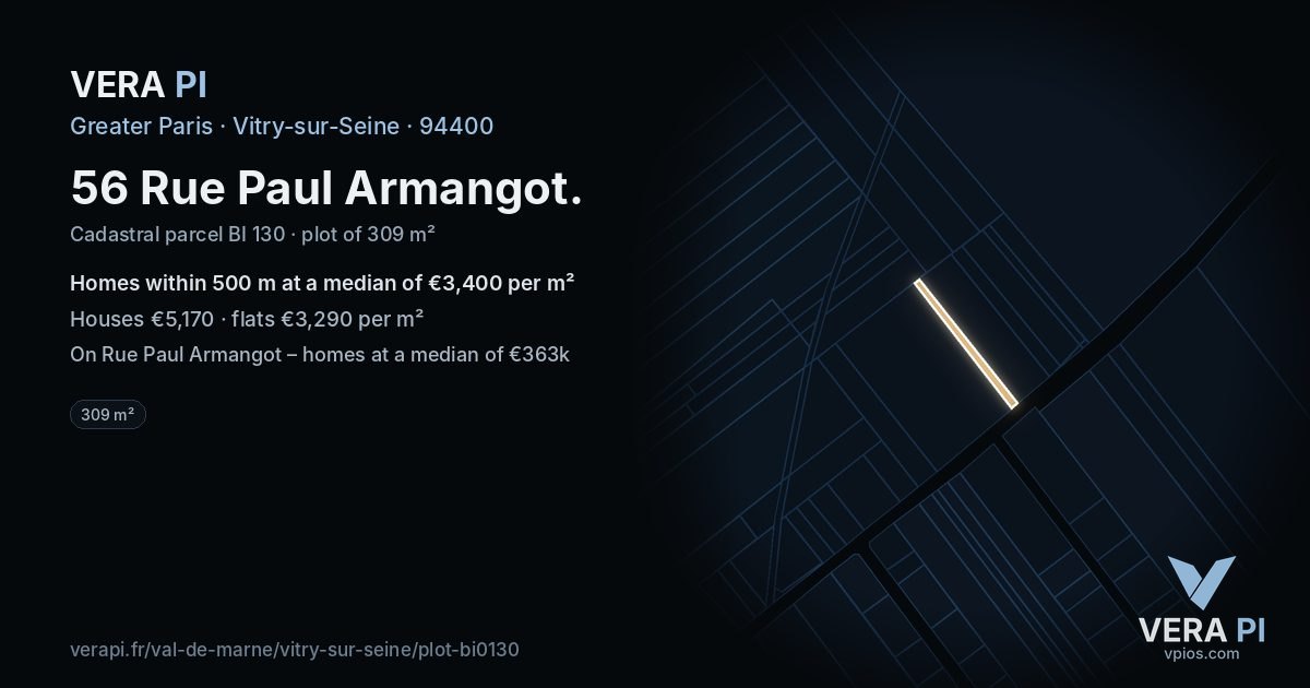 56 Rue Paul Armangot, Vitry-sur-Seine at night – the plot lit, the parcels around coloured by the prices near them