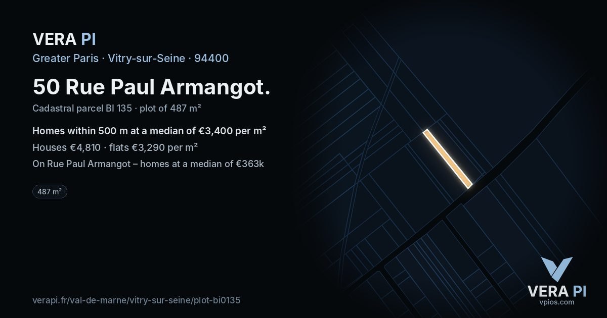 50 Rue Paul Armangot, Vitry-sur-Seine at night – the plot lit, the parcels around coloured by the prices near them