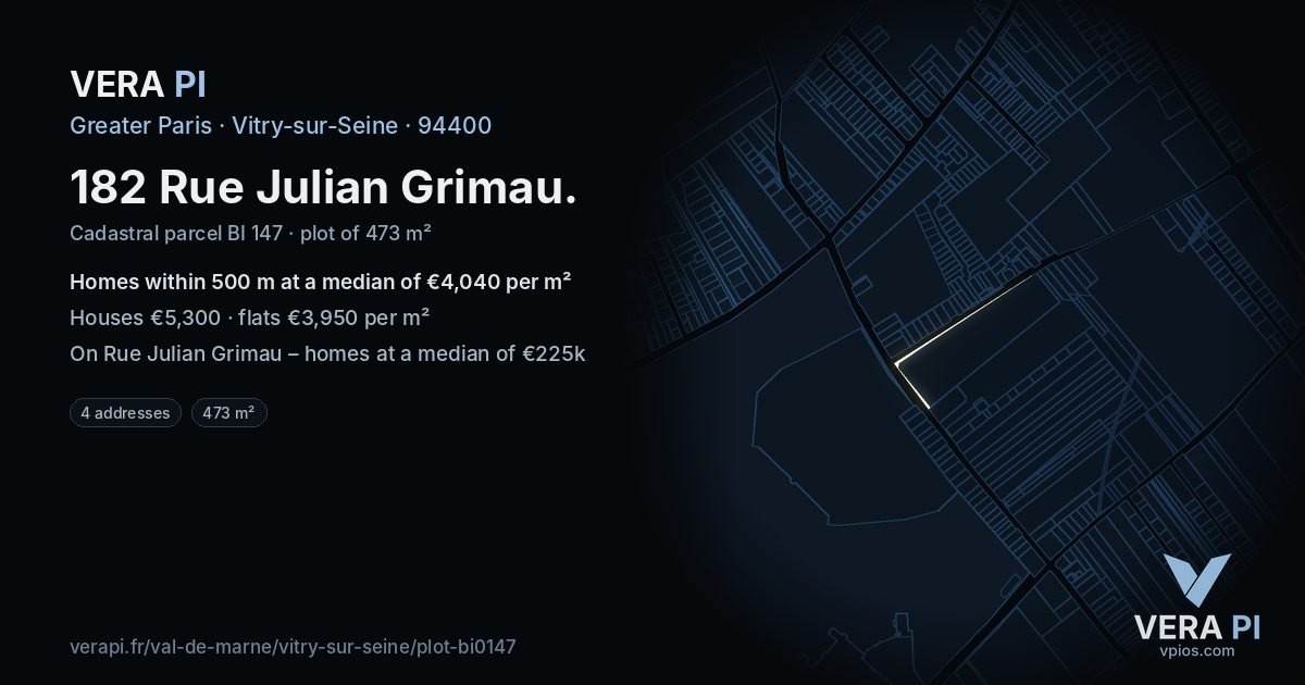 182 Rue Julian Grimau, Vitry-sur-Seine at night – the plot lit, the parcels around coloured by the prices near them
