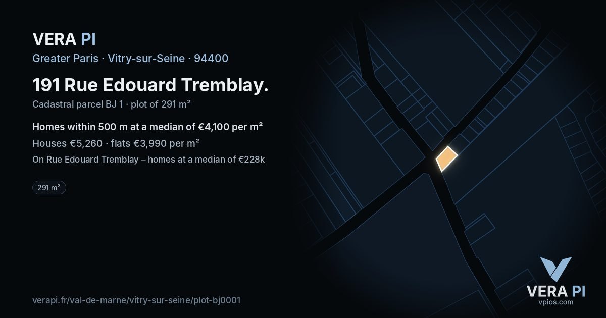 191 Rue Edouard Tremblay, Vitry-sur-Seine at night – the plot lit, the parcels around coloured by the prices near them