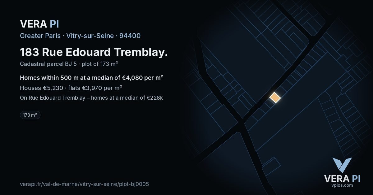 183 Rue Edouard Tremblay, Vitry-sur-Seine at night – the plot lit, the parcels around coloured by the prices near them