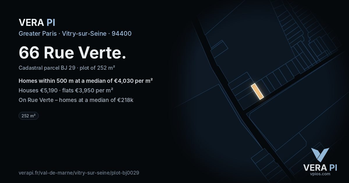 66 Rue Verte, Vitry-sur-Seine at night – the plot lit, the parcels around coloured by the prices near them