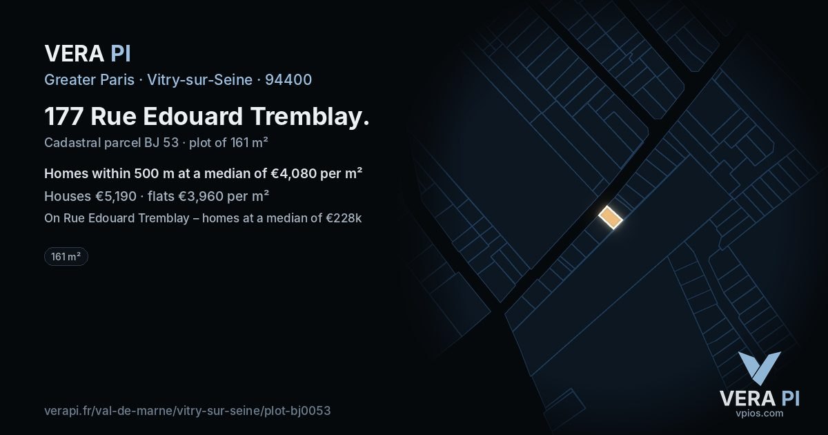 177 Rue Edouard Tremblay, Vitry-sur-Seine at night – the plot lit, the parcels around coloured by the prices near them
