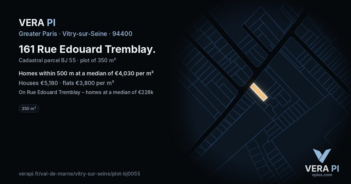 161 Rue Edouard Tremblay, Vitry-sur-Seine at night – the plot lit, the parcels around coloured by the prices near them