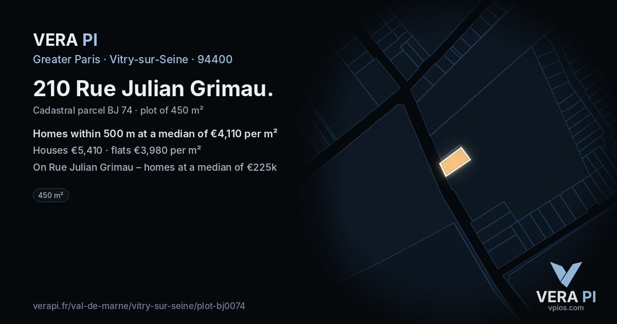 210 Rue Julian Grimau, Vitry-sur-Seine at night – the plot lit, the parcels around coloured by the prices near them