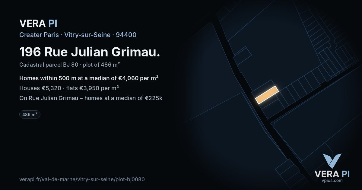 196 Rue Julian Grimau, Vitry-sur-Seine at night – the plot lit, the parcels around coloured by the prices near them