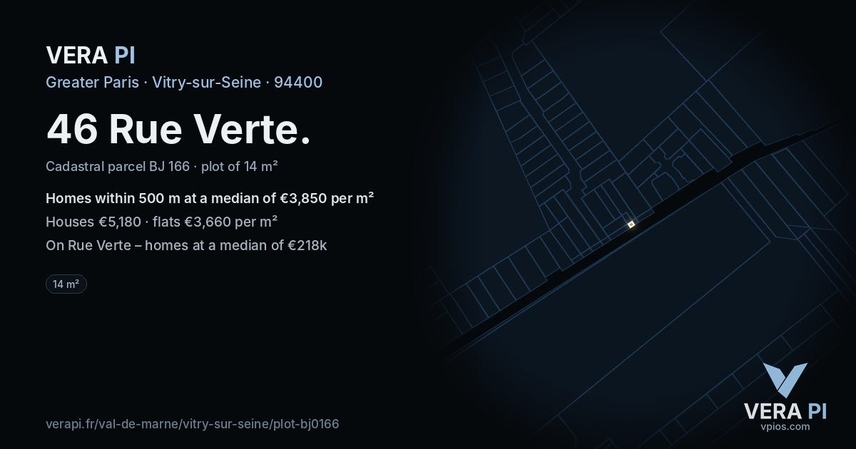 46 Rue Verte, Vitry-sur-Seine at night – the plot lit, the parcels around coloured by the prices near them