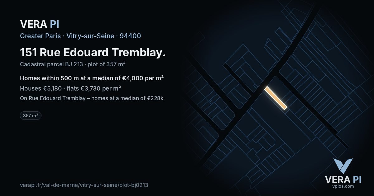151 Rue Edouard Tremblay, Vitry-sur-Seine at night – the plot lit, the parcels around coloured by the prices near them