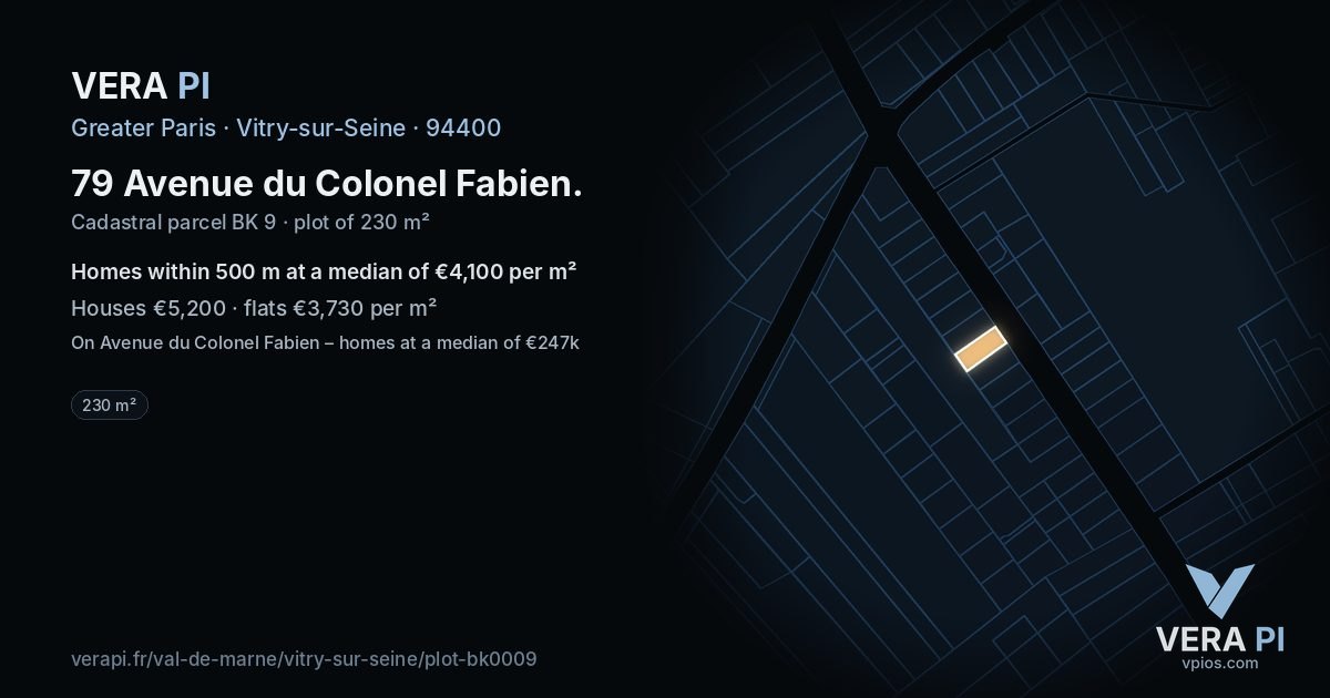 79 Avenue du Colonel Fabien, Vitry-sur-Seine at night – the plot lit, the parcels around coloured by the prices near them