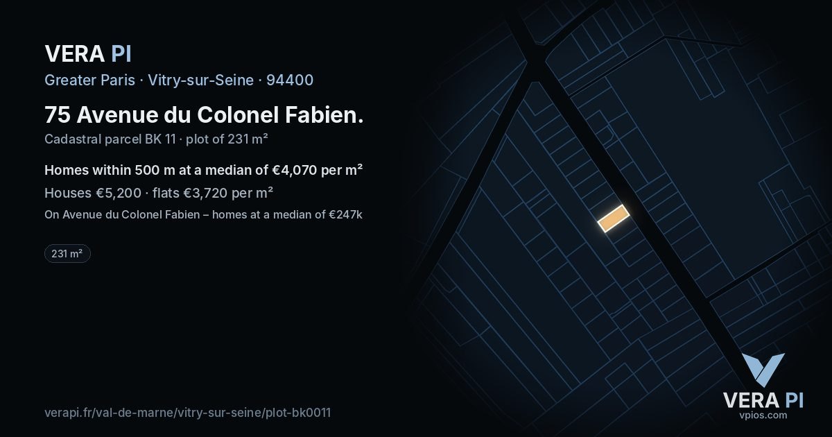 75 Avenue du Colonel Fabien, Vitry-sur-Seine at night – the plot lit, the parcels around coloured by the prices near them