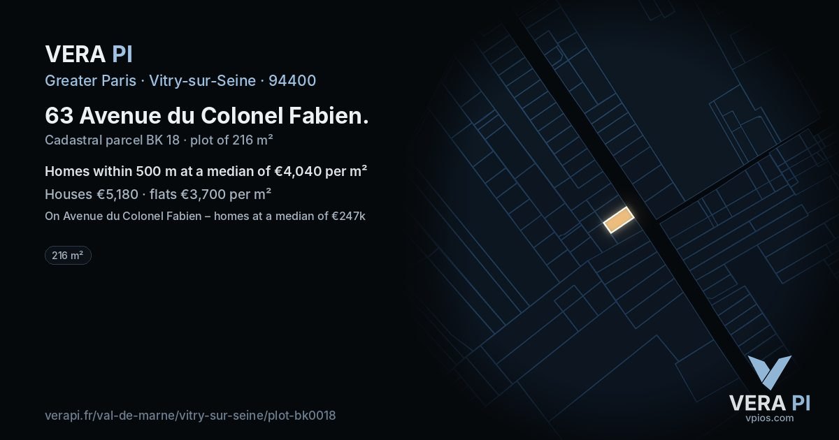 63 Avenue du Colonel Fabien, Vitry-sur-Seine at night – the plot lit, the parcels around coloured by the prices near them