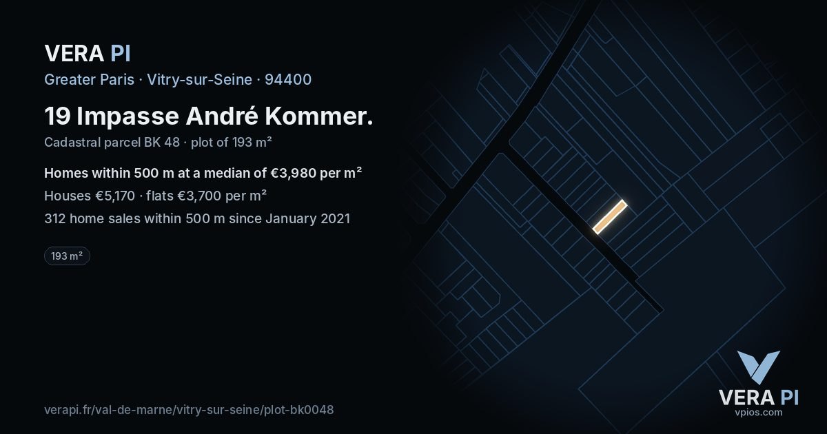 19 Impasse André Kommer, Vitry-sur-Seine at night – the plot lit, the parcels around coloured by the prices near them