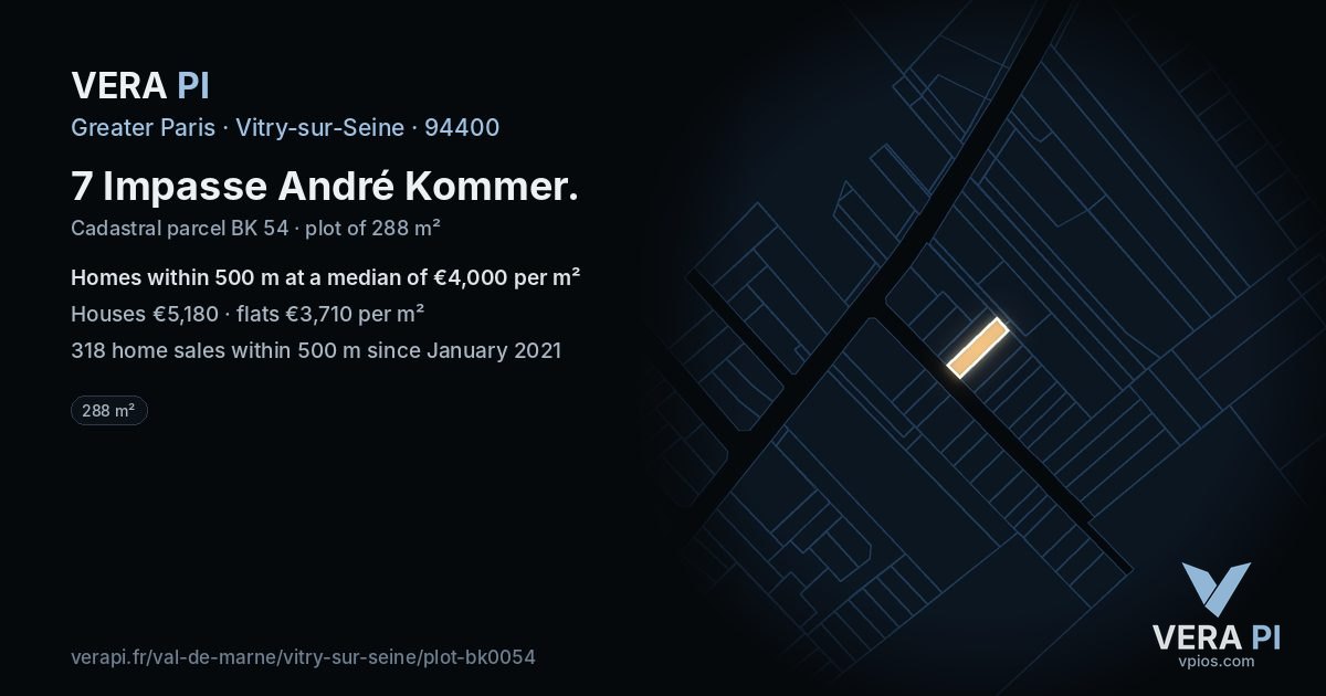 7 Impasse André Kommer, Vitry-sur-Seine at night – the plot lit, the parcels around coloured by the prices near them